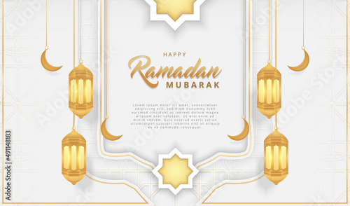 white minimal islamic realistic happy ramadhan mubarak kareem luxury premium background