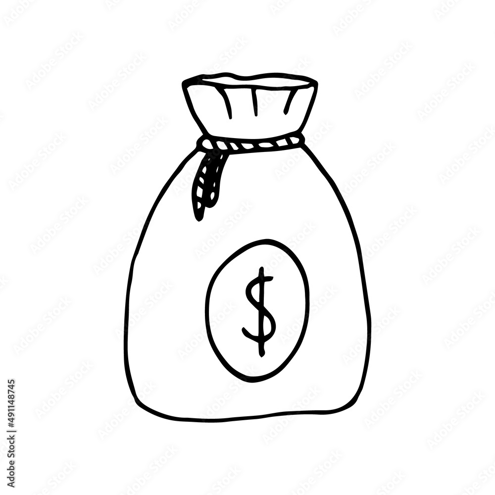 bag with money icon. money hand drawn in doodle style. vector, line art, nordic, scandinavian, minimalism, monochrome. icon, sticker. banking, economics, business, finance. bag with money icon. money hand drawn in doodle style. vector, line art, nordic, scandinavian, minimalism, monochrome. icon, sticker. banking, economics, business, finance.