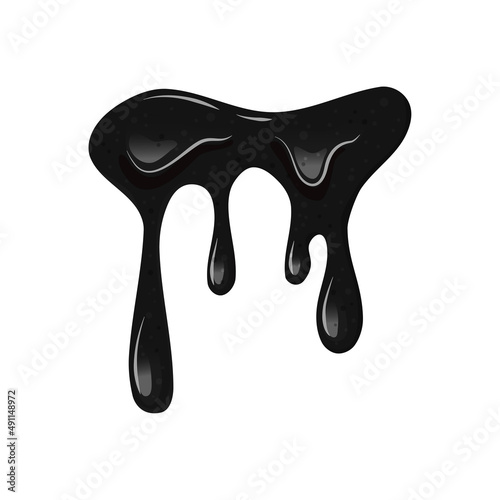 Black flowing slime. Viscous liquid, oil, on a white isolated background. Vector cartoon illustration