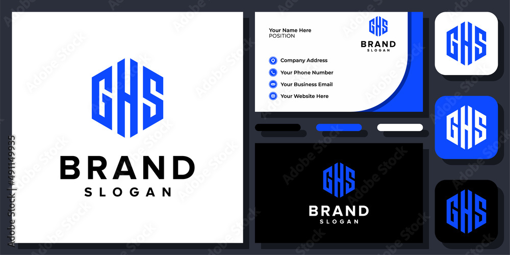 Naklejka premium Initials Letter GHS or G H S Hexagon Geometric Strong Monogram Vector Logo Design with Business Card