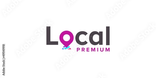 Illustration Wordmark Local Location Pin Map Place Travel Navigation Technology Vector Logo Design