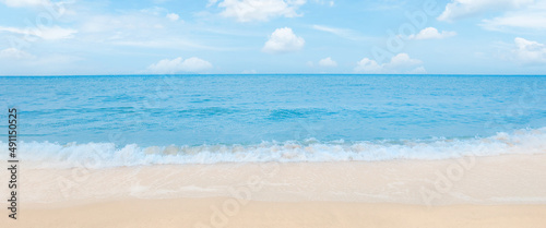 beach background in the summer season.Summer vacation at a beautiful beach with white sand.