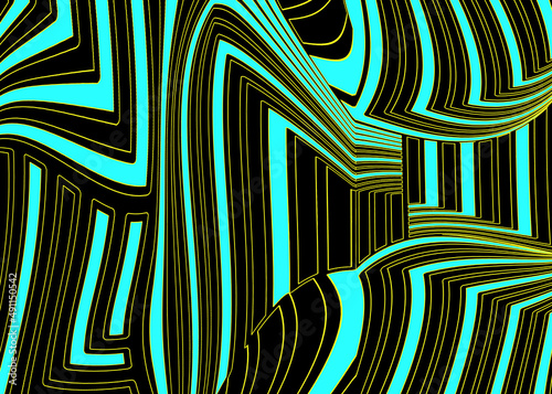 Yellow and turquoise stripes on a black background