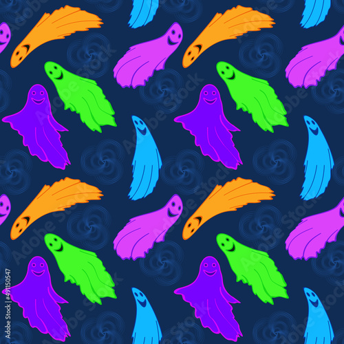 Multicolored ghosts on a dark background
