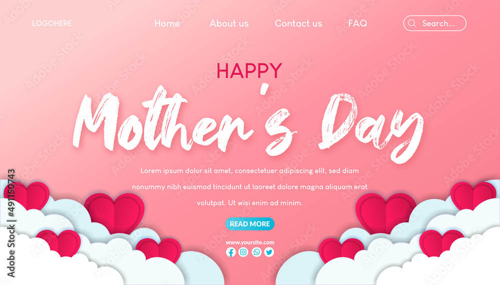 Happy Mother's Day Concept Landing Page With Papercut Style