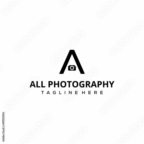 Creative modern camera photography with initial A sign logo icon vector template