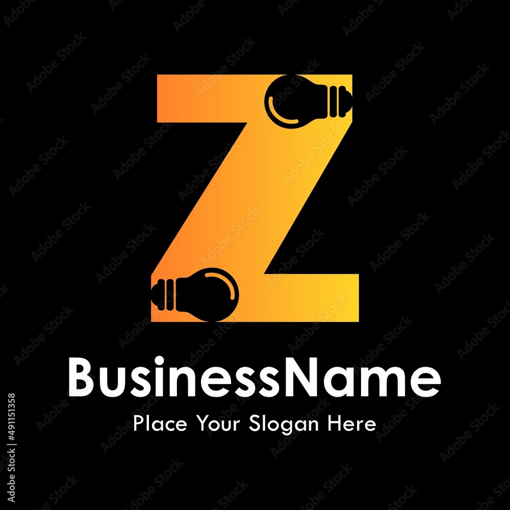 Alphabet letter Z lamp with black background vector logo template. suitable for business, education, technology and arts Alphabet letter Z lamp with black background vector logo template. suitable for business, education, technology and arts