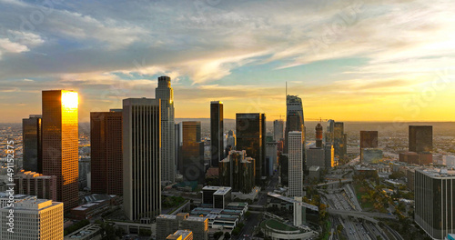 Downtown Los Angeles aerial view, business centre of the city. Los angeles aerial view with drone.