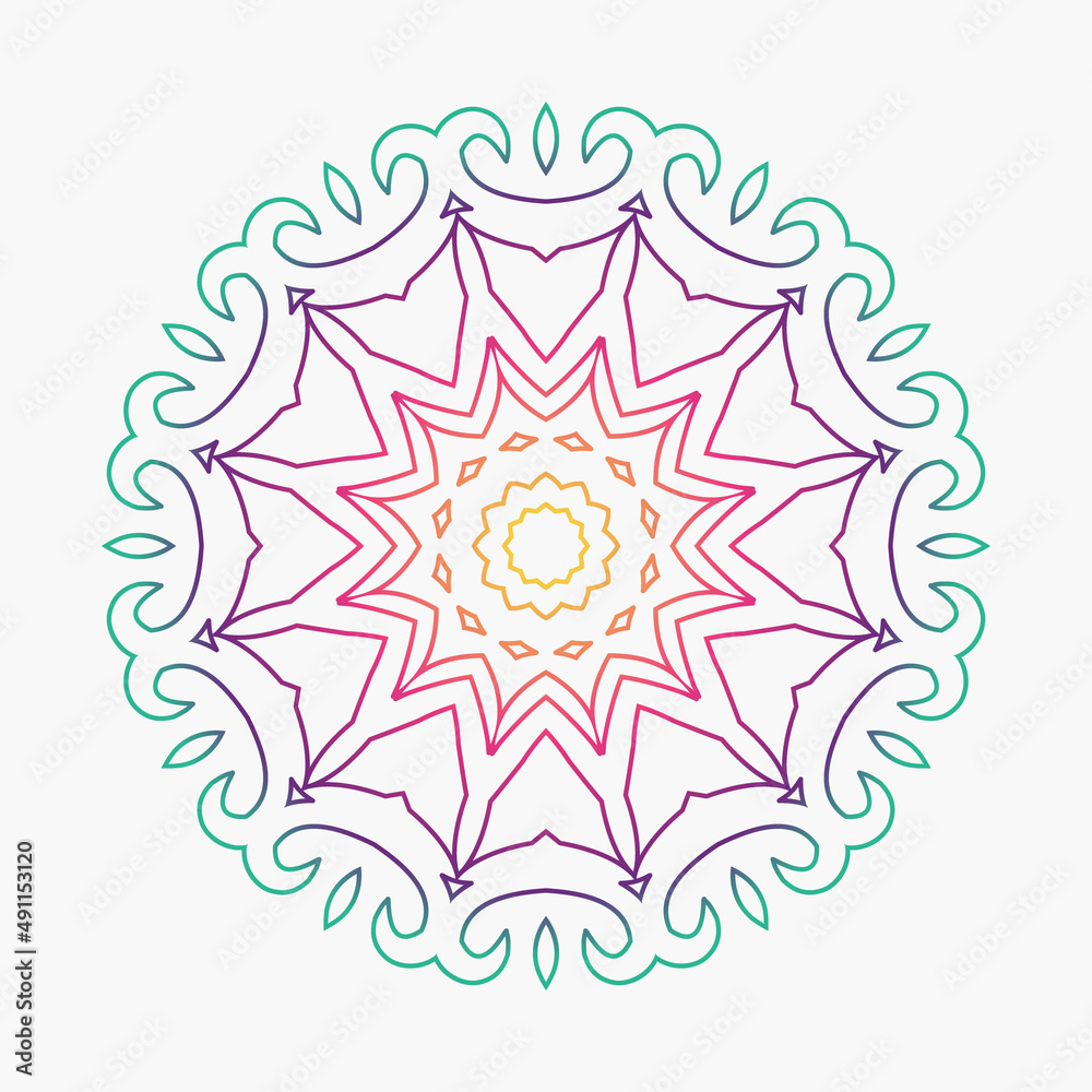 Colorful ornamental mandala design with floral shapes