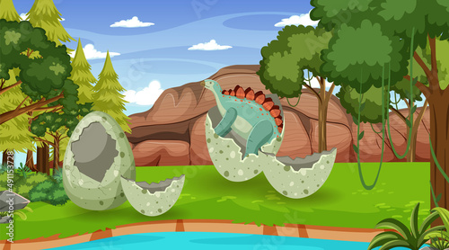 Dinosaur in prehistoric forest scene