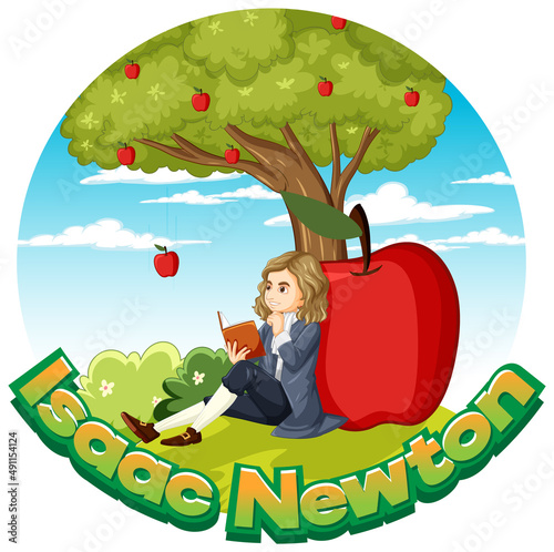 Isaac Newton sitting under apple tree