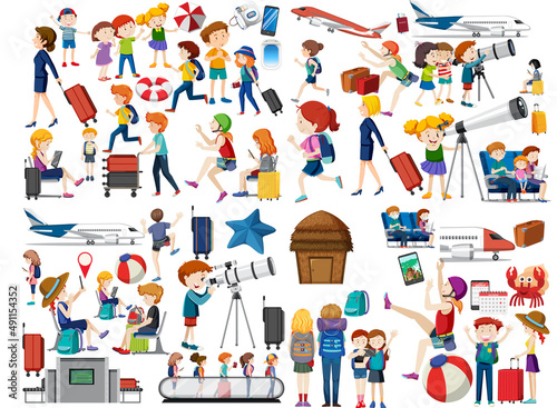 Set of people in different actions