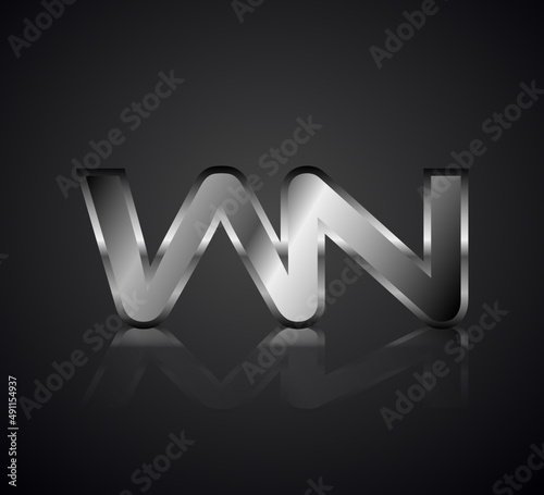Modern Initial logo 2 letters Silver Metal simple in Dark Background with Shadow Reflection WN