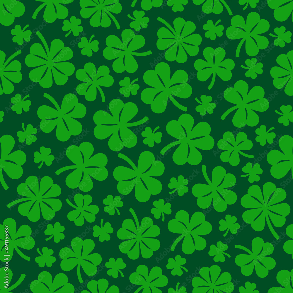 Shamrock green pattern, St. Patrick's Day background. Shamrock and lucky clover seamless pattern, Vector illustration