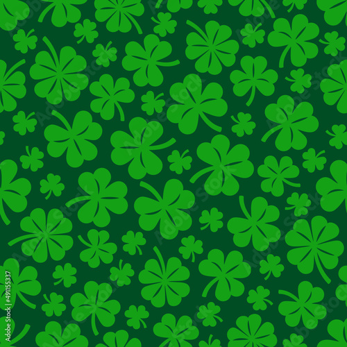 Shamrock green pattern, St. Patrick's Day background. Shamrock and lucky clover seamless pattern, Vector illustration