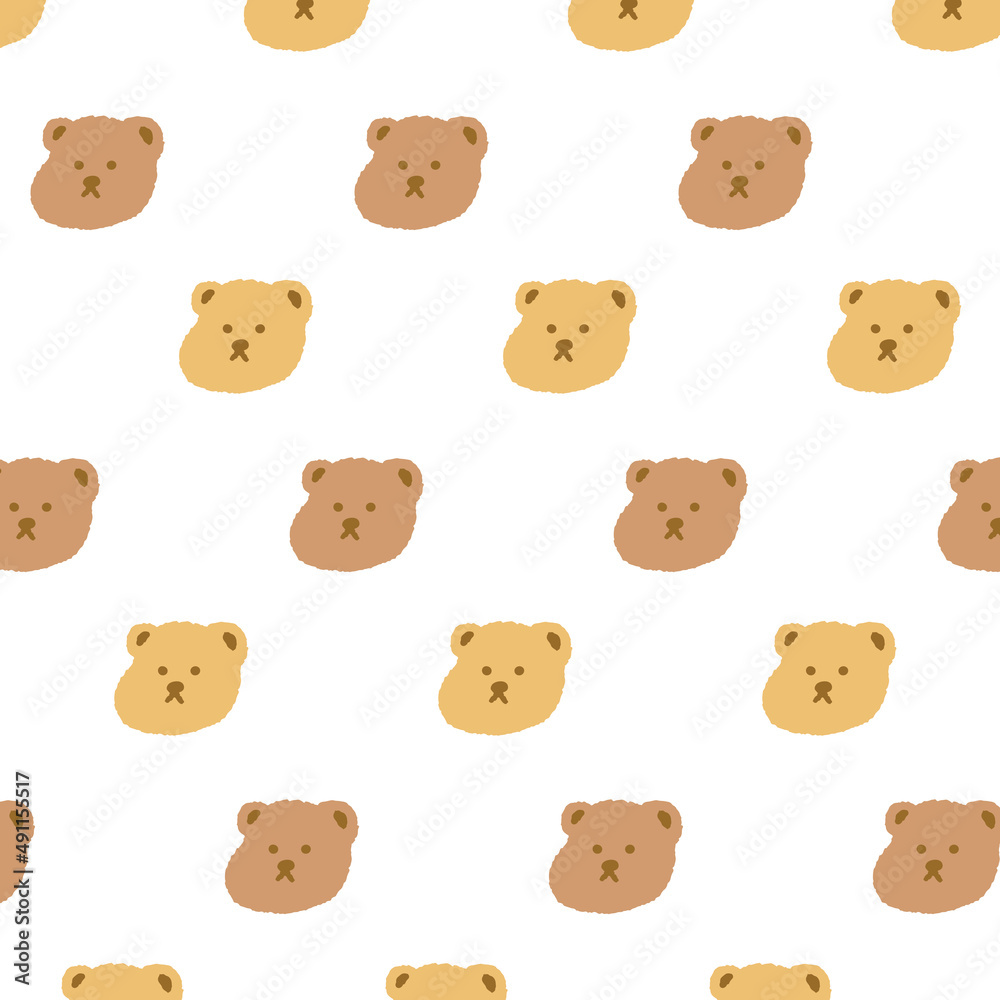 Hand drawn vector illustration of bear pattern in cartoon style. Pattern for textile, fabric, wrapping paper.