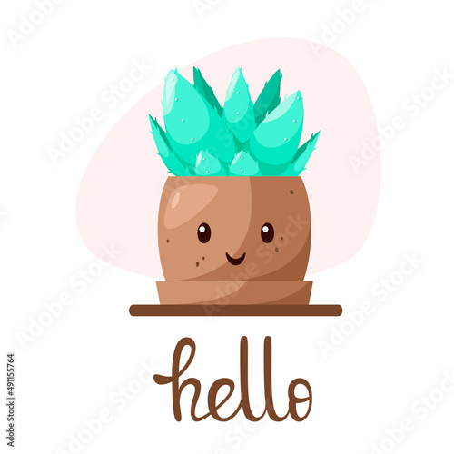 Cactus in a cute pot. Cartoon design. Vector illustration.
