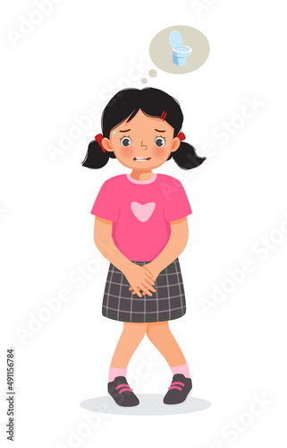 cute little girl need to pee holding urinary bladder want to go to toilet