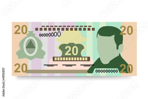 Honduran Lempira Vector Illustration. Honduras money set bundle banknotes. Paper money 20 HNL. Flat style. Isolated on white background. Simple minimal design. © zhu