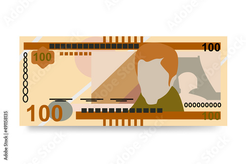 Honduran Lempira Vector Illustration. Honduras money set bundle banknotes. Paper money 100 HNL. Flat style. Isolated on white background. Simple minimal design. photo