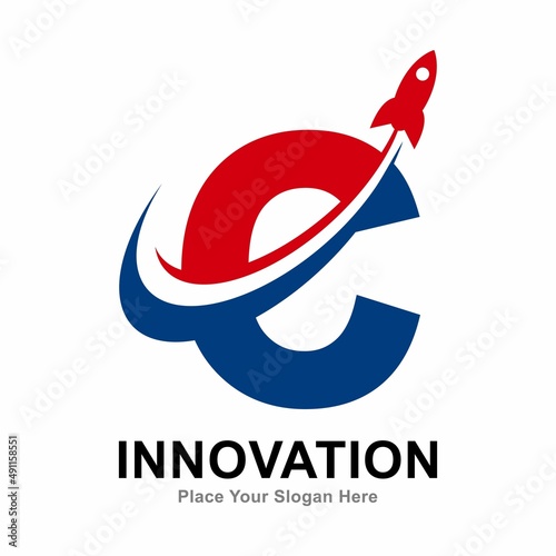 Letter C with rocket logo vector design. Suitable for technology, education, corporate identity, initial, posters and labels.