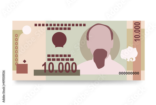 Vietnam Dong Vector Illustration. Vietnamese money set bundle banknotes. Paper money 10000 VND. Flat style. Isolated on white background. Simple minimal design.