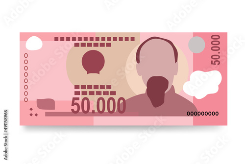 Vietnam Dong Vector Illustration. Vietnamese money set bundle banknotes. Paper money 50000 VND. Flat style. Isolated on white background. Simple minimal design. photo