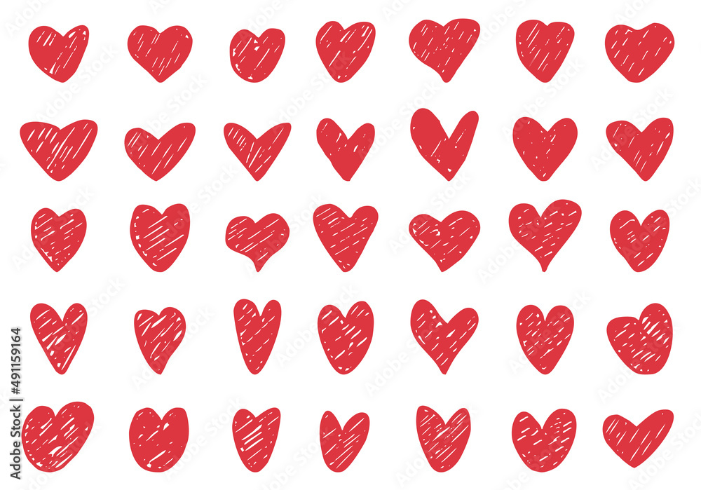 Set of hand drawn hearts. Hand drawn rough heart marker isolated on white background. Vector illustration for your graphic design Set of hand drawn hearts. Hand drawn rough heart marker isolated on white background. Vector illustration for your graphic design