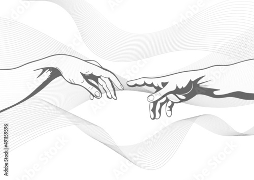 Adam and God hands. Vector illustration