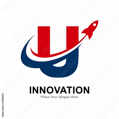 Letter U with rocket logo vector design. Suitable for technology, education, corporate identity, initial, posters and labels.