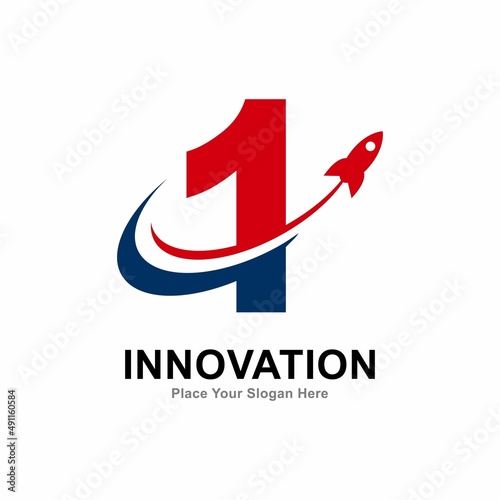 Number 1 with rocket logo vector design. Suitable for  technology, education, corporate identity, initial, posters and labels