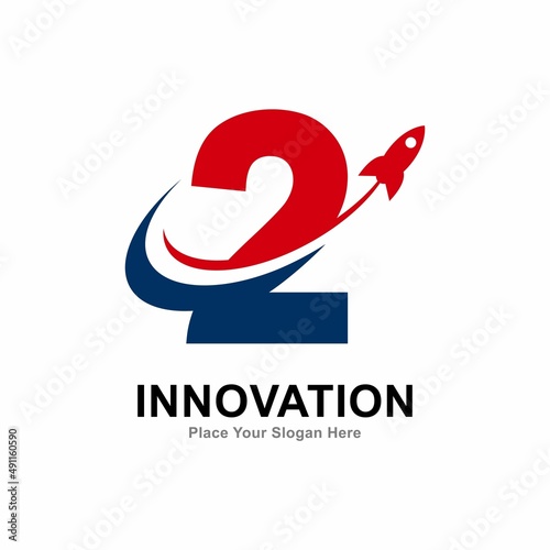 Number 2 with rocket logo vector design. Suitable for  technology, education, corporate identity, initial, posters and labels