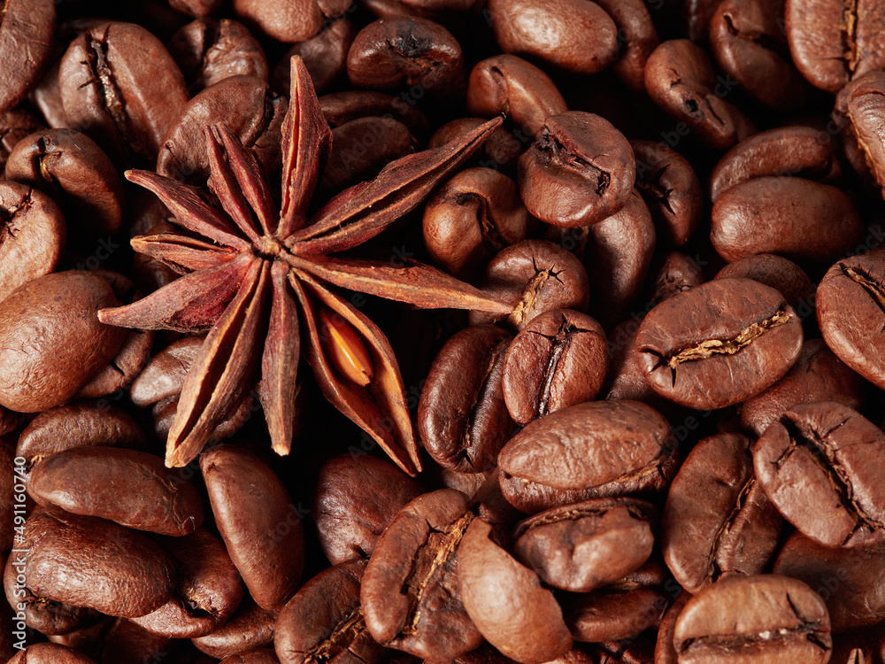 Coffee beans. On a black background. Top view. Space for copying. Coffee beans. On a black background. Top view. Space for copying.