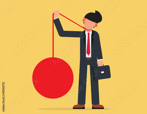 Businessman hanging himself with rope.economic recession,financial crisis.