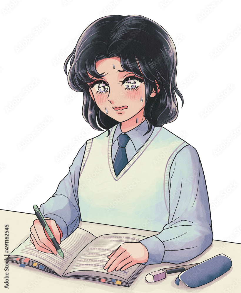 焦りながら猛勉強する少女漫画風の学生 Stock Illustration Adobe Stock