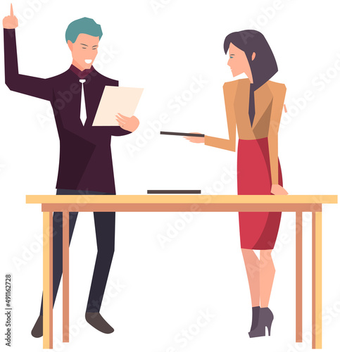 Businesspeople have project strategy planning meeting. Teamwork with business plan, creating new creative project. Meeting to discuss starting business. Colleagues discussing work in entrepreneurship