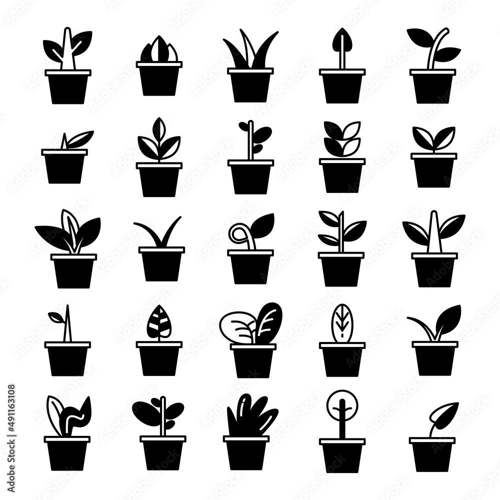 plant in pot and tree icons plant in pot and tree icons