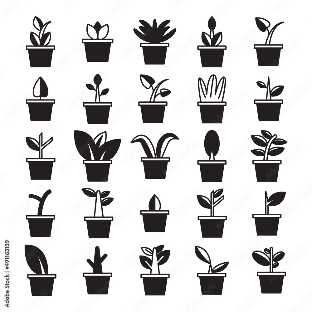 plant in pot and tree icons plant in pot and tree icons