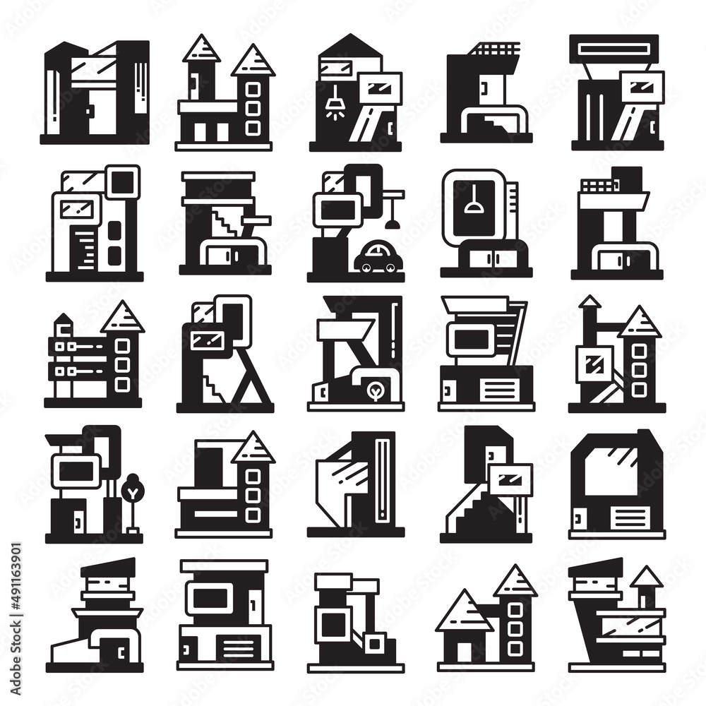 modern building and house, modern architecture design vector set