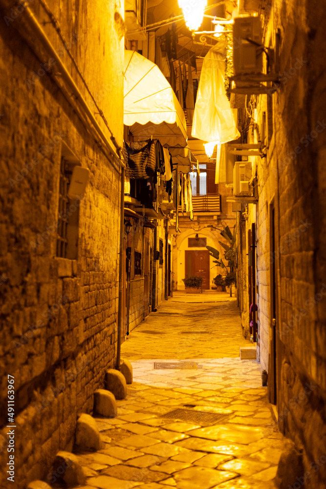 Historic city center of Bari Italy at night - travel photography
