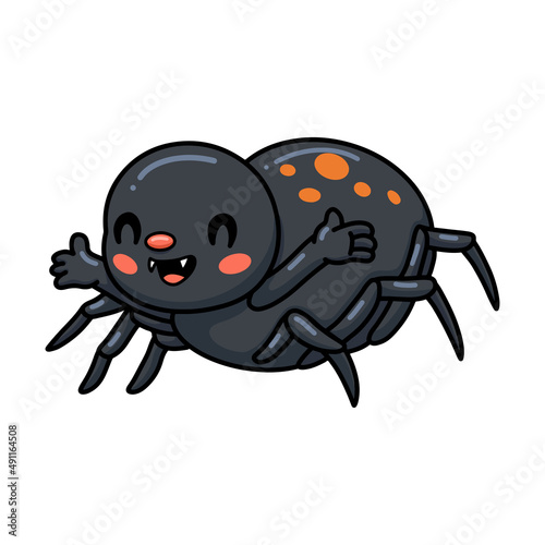 Cute little black spider cartoon