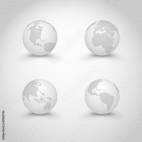 Dotted earth globe in four views. Easy to use for your website or presentation.