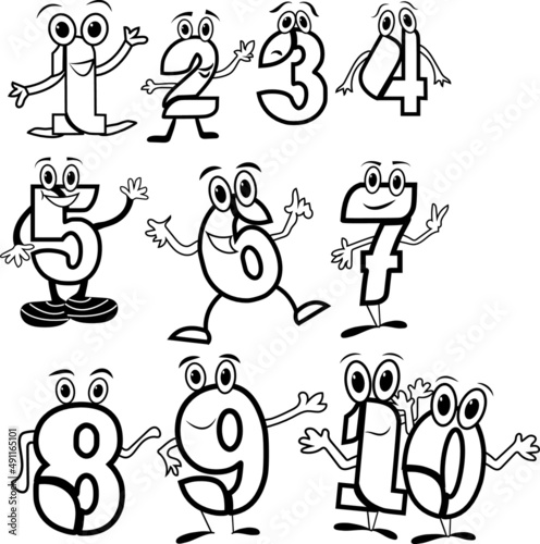 Fototapeta Naklejka Na Ścianę i Meble -  NUMBER COLORING PAGE,NUMBER WITH CARTOON COLORING PAGE