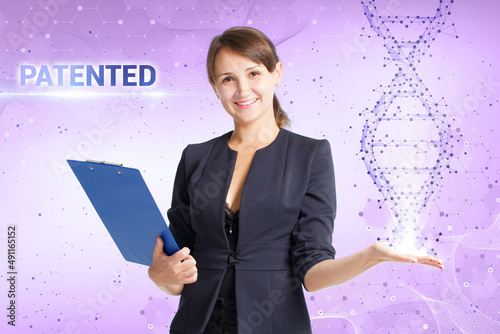 Business, Technology, Internet and network concept. Young businessman working on a virtual screen of the future and sees the inscription: Patented