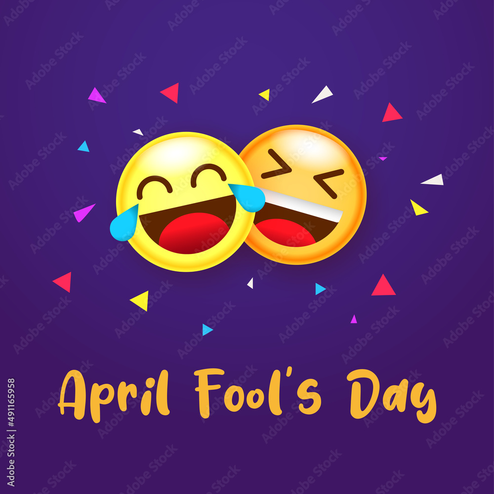 April fools day background funny and crazy face emoji icon