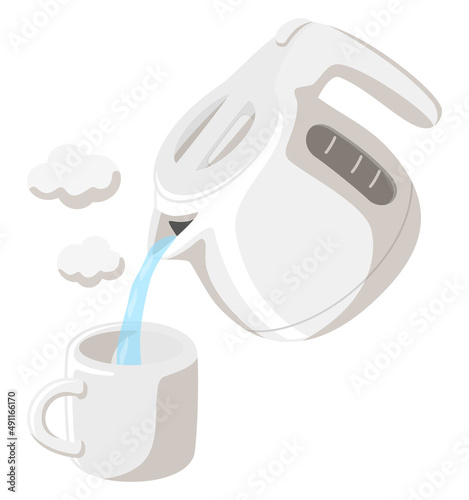 電気ケトルでマグカップにお湯を注ぐ
