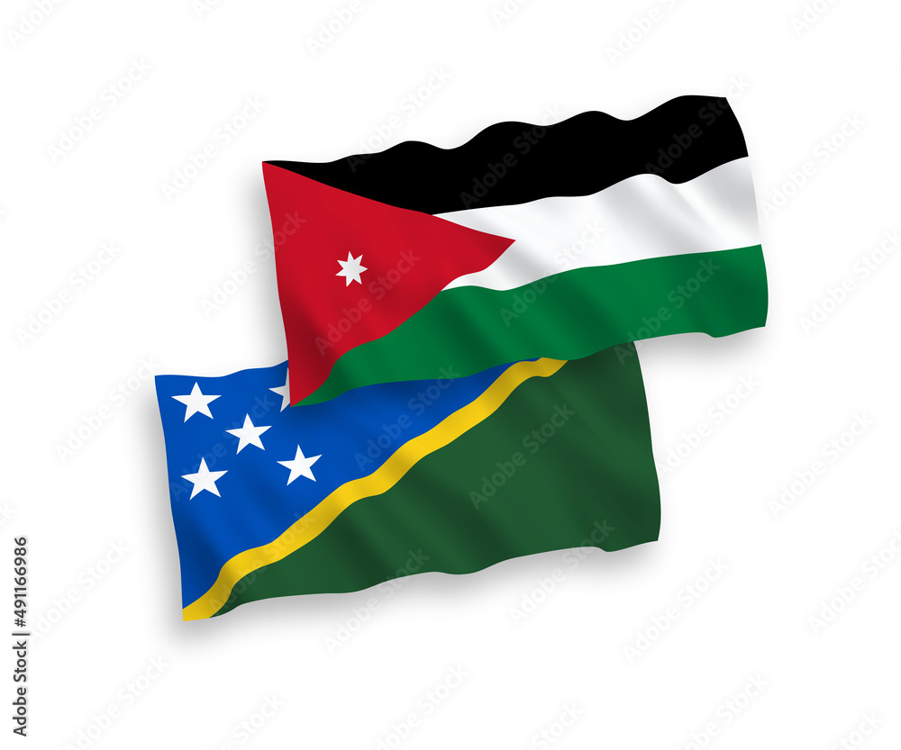 Flags of Solomon Islands and Hashemite Kingdom of Jordan on a white background Flags of Solomon Islands and Hashemite Kingdom of Jordan on a white background