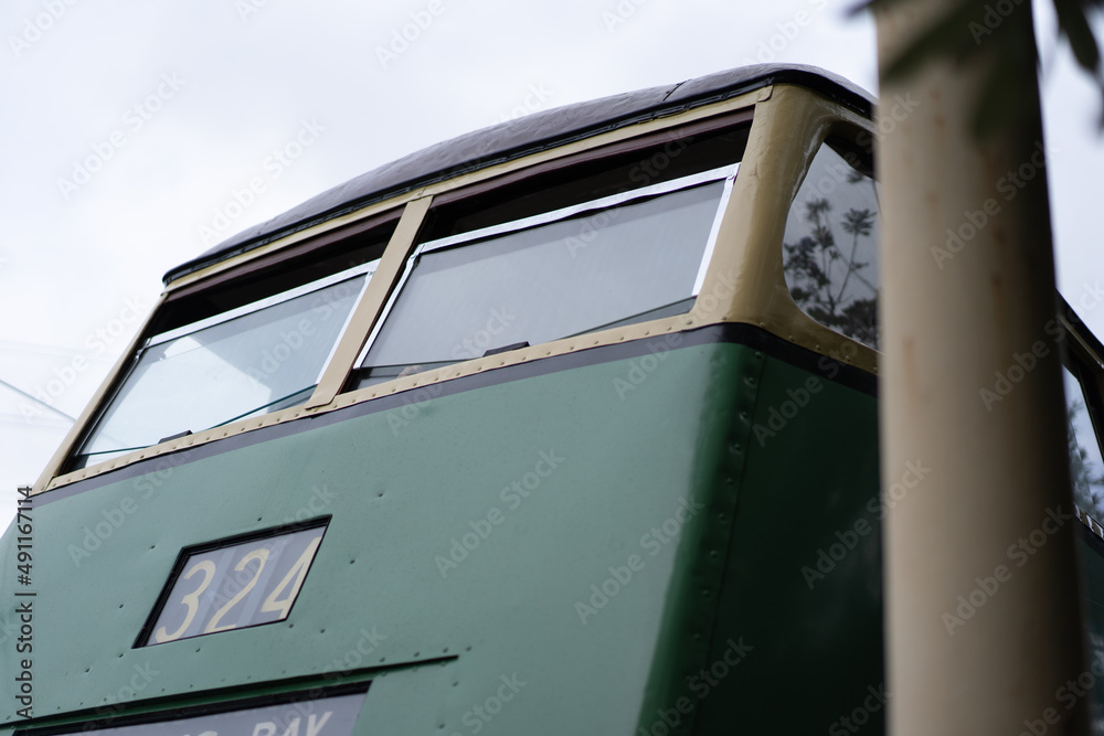 front grill of vintage bus at museum