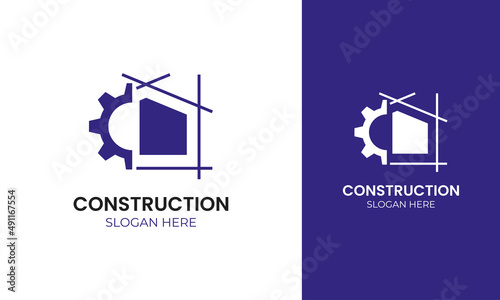 Construction logo design with gear and building concept