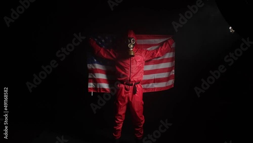 American stalker with a flag on his shoulders